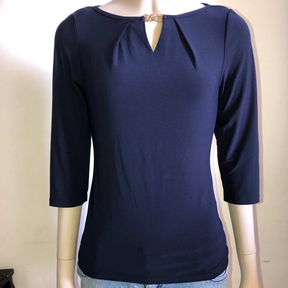 Navy Blue XS Keyhole Top Gold Detail